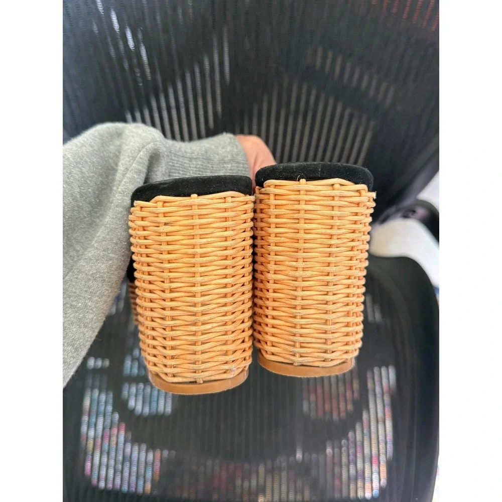 Jeffrey Campbell Magda WKR Wicker Platform Mule Sandals‎ Black Suede 7.5